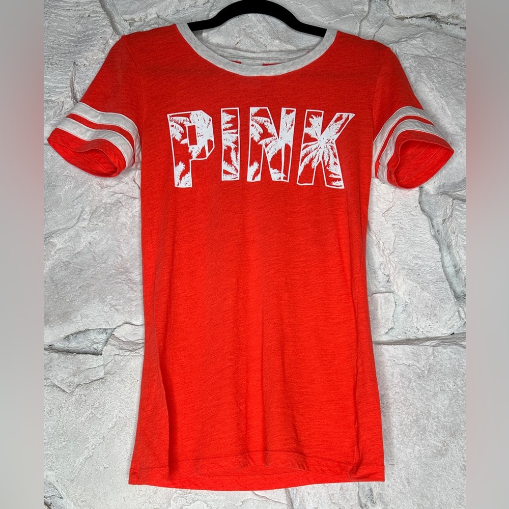 PINK Victoria’s Secret | Women’s Orange Tropical Short Sleeve Tee Shirt, Size S